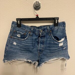 Levi's Blue Distressed Jean Shorts with Raw Hem